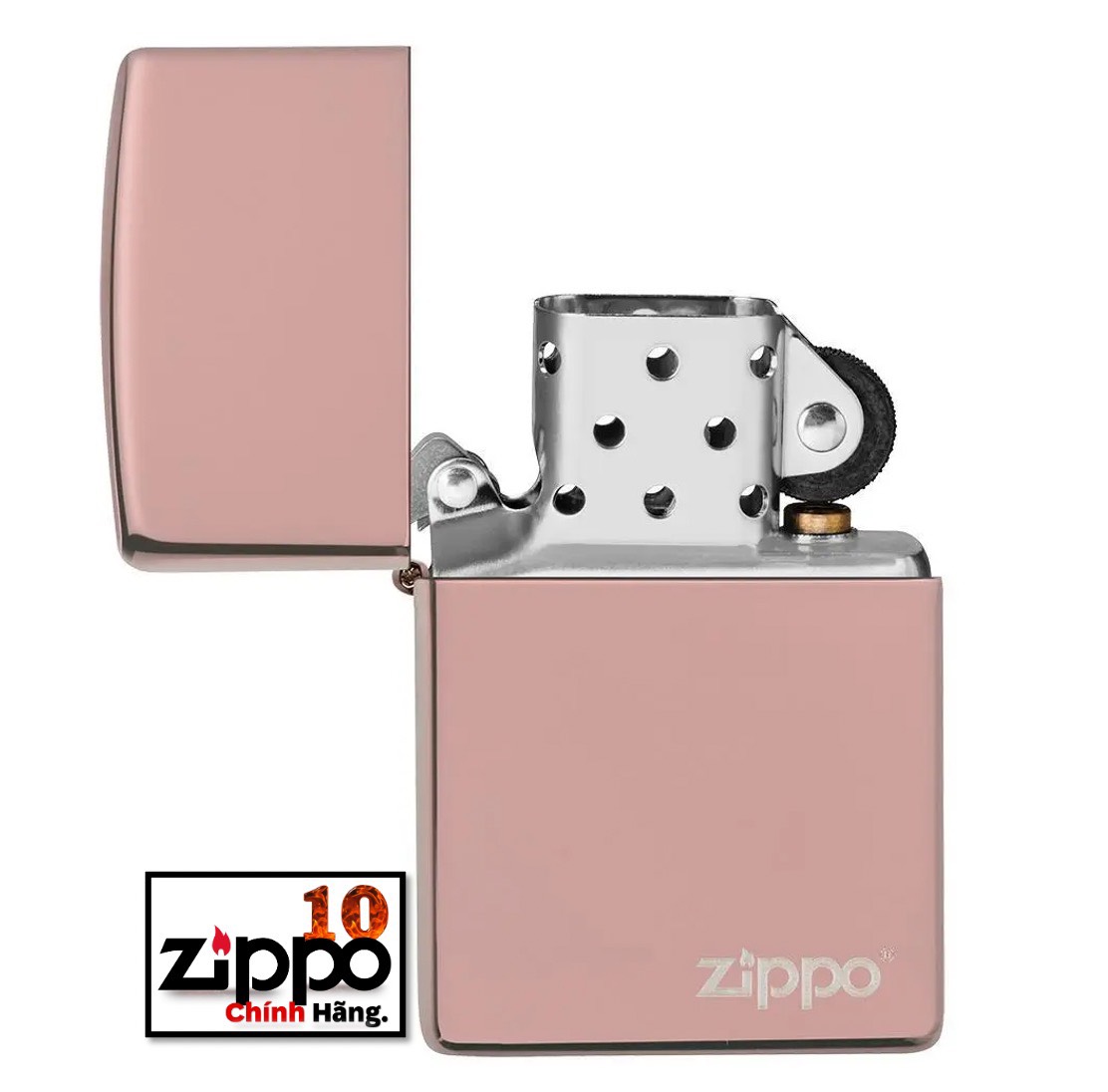 Bật Lửa Zippo 49190ZL High Polish Rose Gold W/Logo - Chính hãng 100%