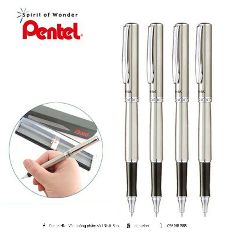 Bút Ký Cao Cấp Pentel K600 Ngòi 0.7mm Mực Xanh | Vò Màu Bạc Thanh Lịch