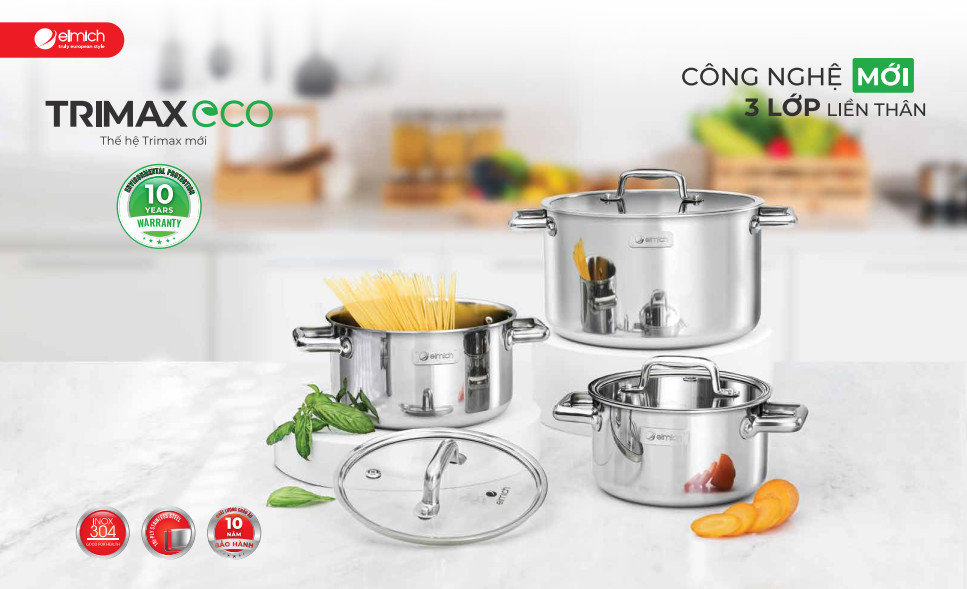 Nồi Inox 3 lớp đáy liền Elmich Tri-max Eco - Hàng Chính Hãng