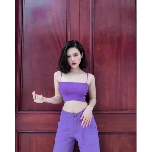 Áo 2 dây thun gân đẹp 100% cotton đen tím, áo croptop ôm mặc trong siêu mát