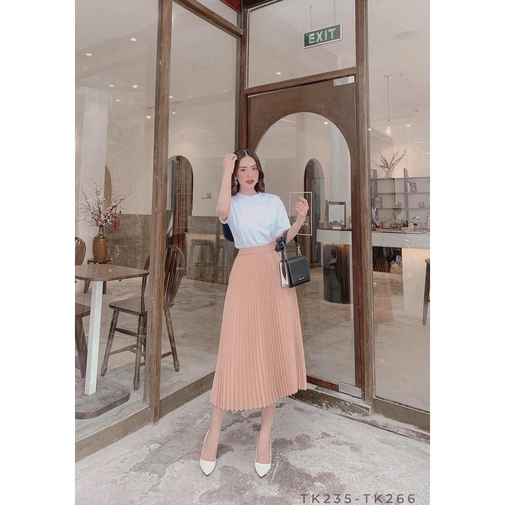 (ẢNH THẬT) Chân váy midi dập li có 4 màu có size