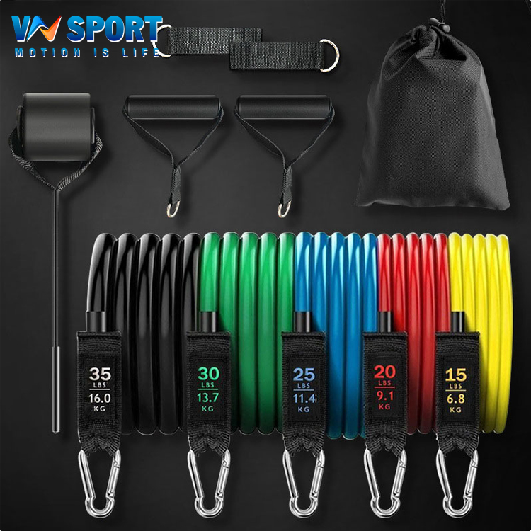 Dây Kháng Lực Ngũ Sắc Tập Thể Hình VNSPORT Chất Liệu Cao Su - 1 Bộ 5 Dây Tổng Lực 150LBS