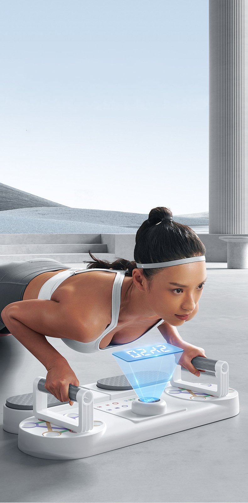Máy tập plank squat cơ bụng kết hợp chống đẩy phát triển cơ thể toàn diện Advantage Club (có đồng hồ và dây kéo)