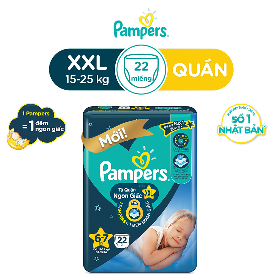 Combo 4 Tã/ Bỉm Quần PAMPERS Ngon Giấc, Size L/ XL/ XXL, Khô Thoáng Suốt Đêm