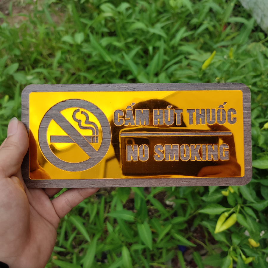 Biển Cấm Hút Thuốc (No Smoking) Gương Vàng DOHU34 - Sang Trọng, Hiện Đại