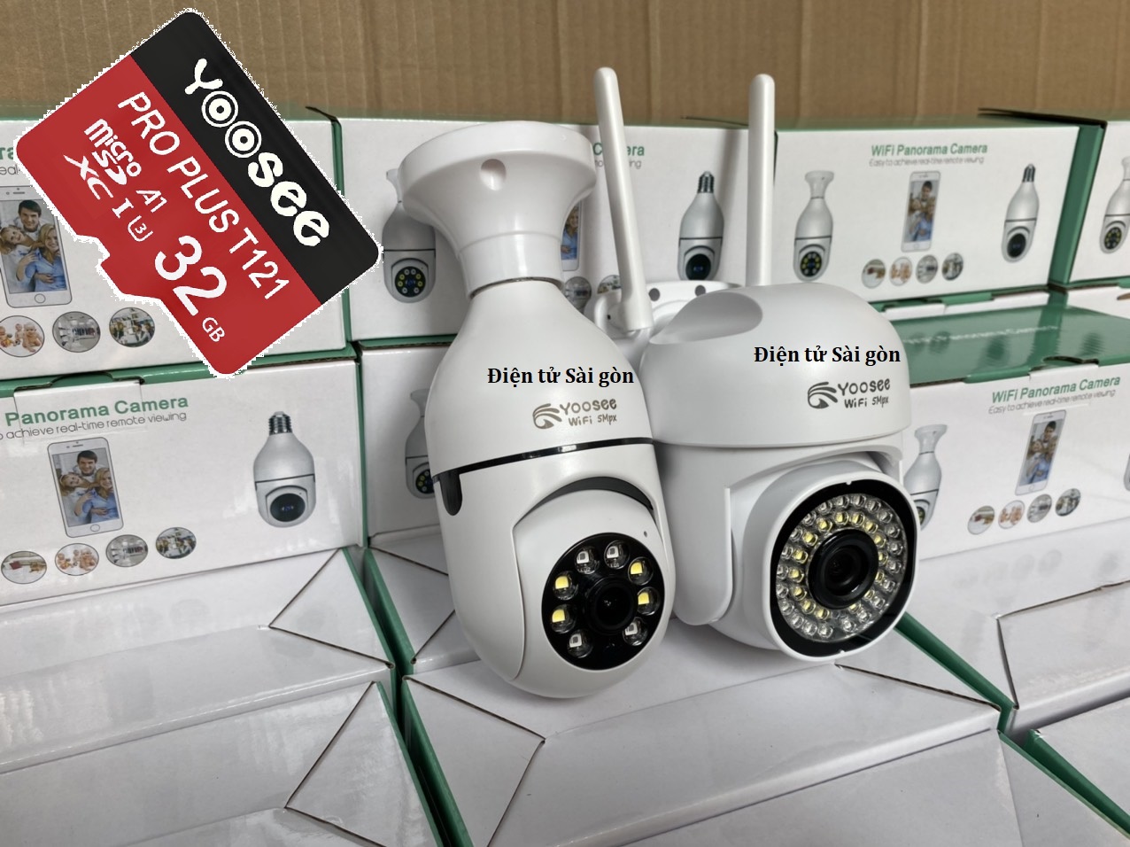 [COMBO 2 CAMERA KÈM THẺ NHỚ - LOGO XÁM] Camera Wifi Bóng Đèn Yoosee 8 LED Và Camera Wifi Yoosee Ngoài Trời Mini 36 LED - Xoay 360 Độ Đàm Thoại 2 Chiều - Báo Động Bật Đèn Hú Còi - Bật Đèn Led Sáng Trắng Ban Đêm Có Màu - Hàng Nhập Khẩu