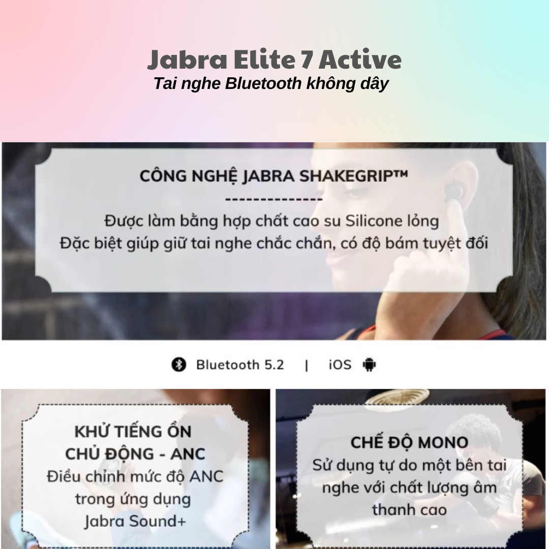 Tai Nghe Bluetooth True Wireless Jabra Elite 7 Active Chống ồn ANC 2 micro IP57 Mono - Bảo Hành 12 Tháng - Hàng Chính Hãng