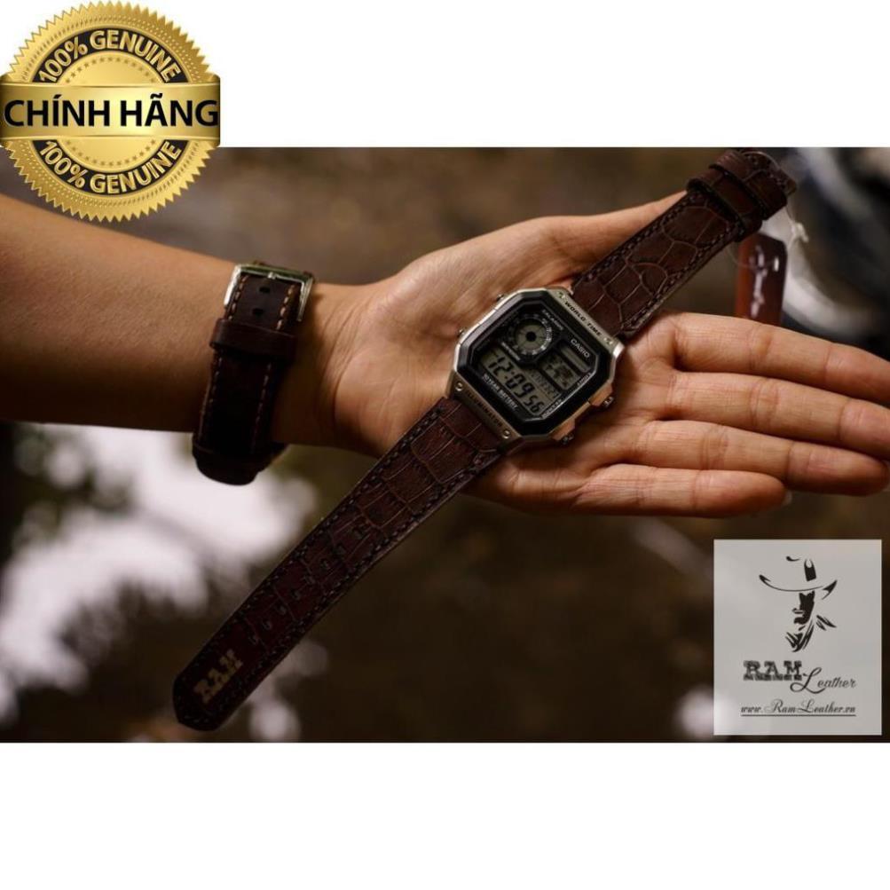 DÂY ĐỒNG HỒ DA BÒ THẬT DẬP VÂN CÁ SẤU DÀNH CHO CASIO AE1200/SEIKO5 - HÀNG CHÍNH HÃNG