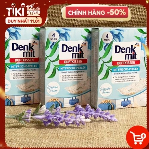 Set 4 gói túi thơm hương thiên nhiên DENKMIT, Textilerfrischer Duftkissen Wäsche-Traum, 4 St, Bỏ trong tủ quần áo tủ giày hay túi xách thơm đến 8 tuần trở lên