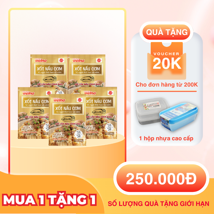Combo 5 Gói Xốt Nấu Cơm Thịt Heo Và Nấm [TẶNG KÈM HỘP NHỰA CAO CẤP] Nisshin Seifun Welna