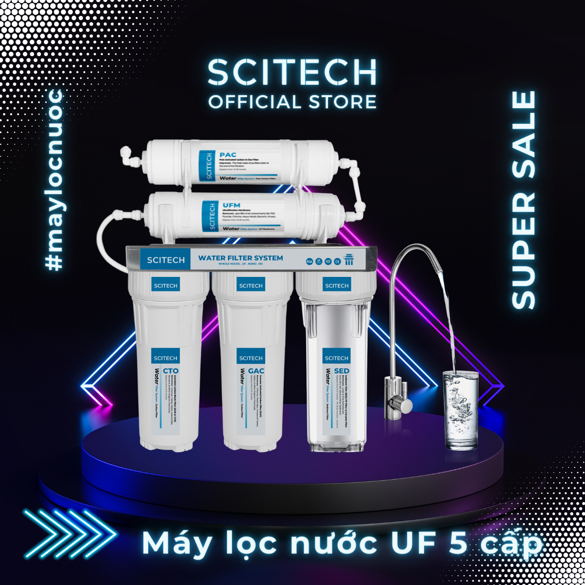 Máy lọc nước UF 5 cấp lọc by Scitech (Không dùng điện, không nước thải) - Hàng chính hãng