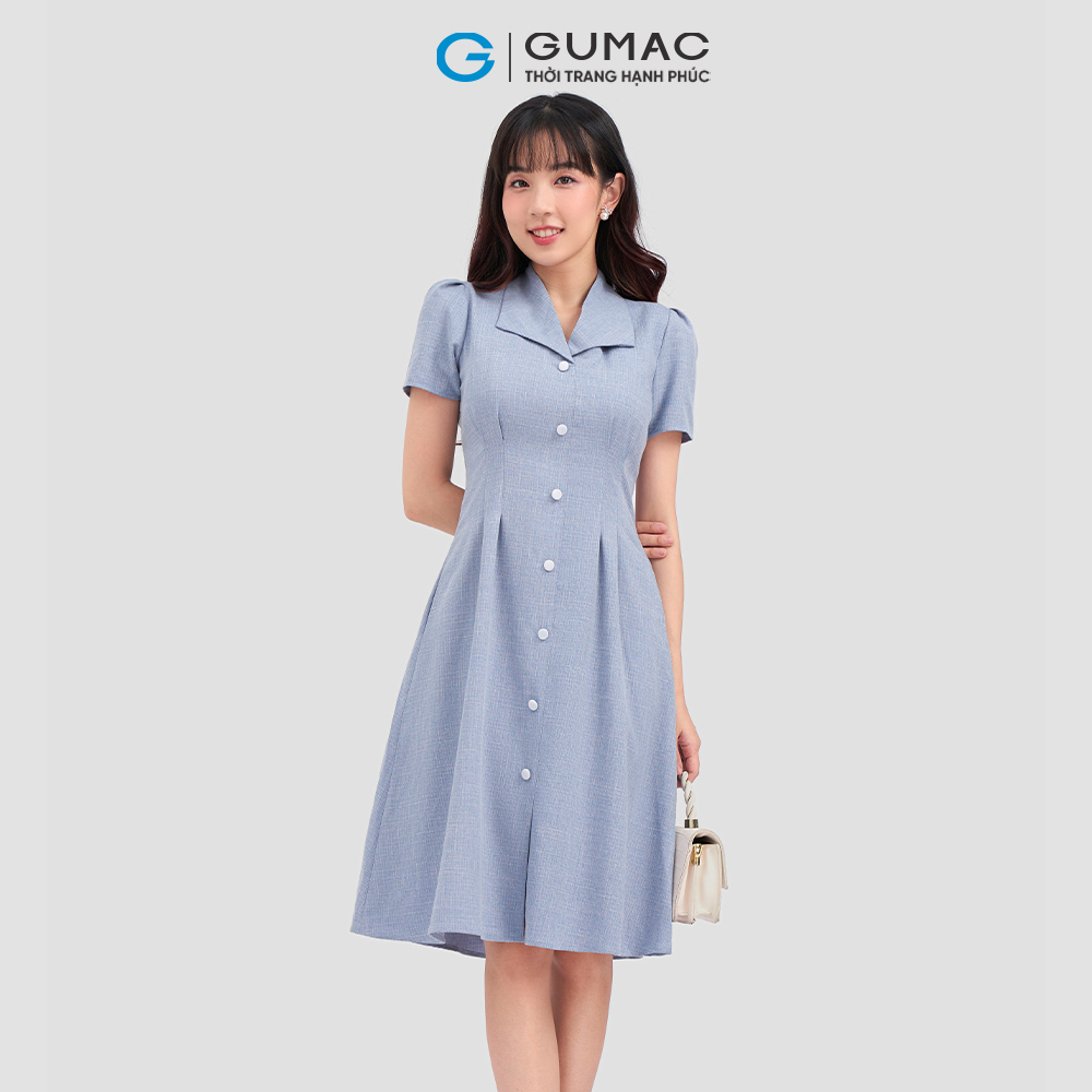 Đầm pen eo GUMAC DC12004 nút bọc thanh lịch