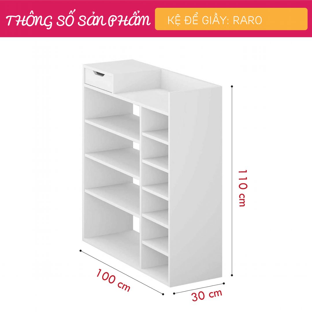 Kệ để giầy gỗ hiện đại SMLIFE Raro | Gỗ MDF dày 17mm chống ẩm | D100xR30xC110cm
