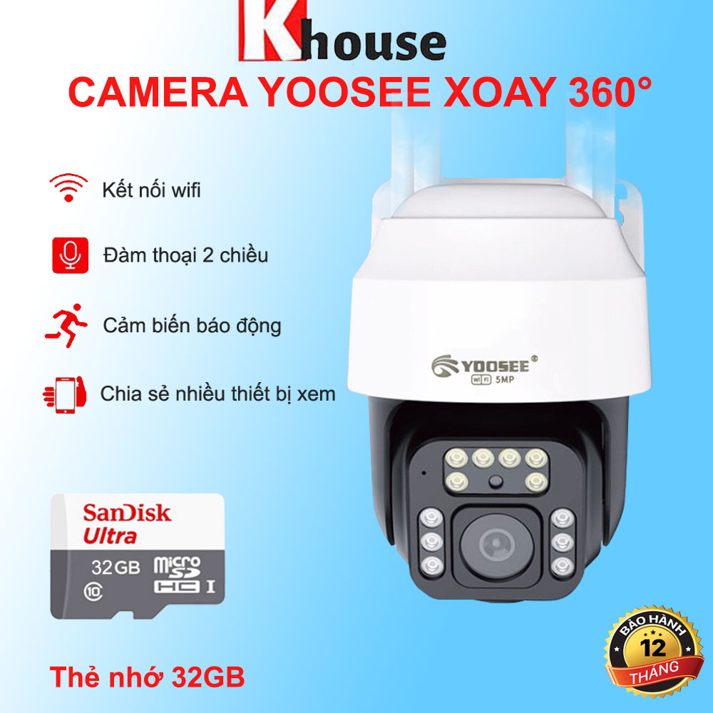 Camera Wifi Yoosee 5.0 Mpx Full HD, Dòng Ngoài Trời Xoay 360,C12 Xem Đêm Có Màu-Đàm Thoại 2 Chiều-Phát Hiện Chuyển Động Chống Trộm-Hàng Nhập Khẩu - Camera  th