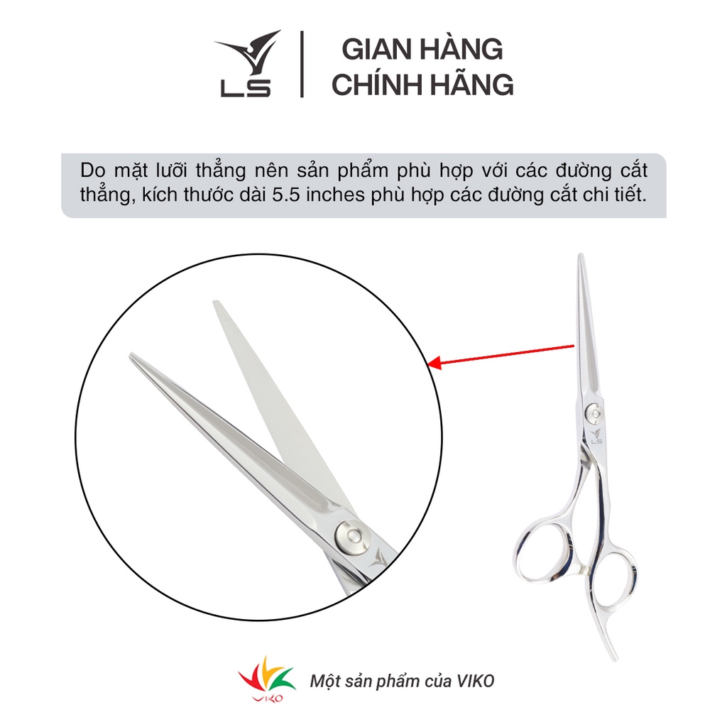 Kéo cắt tóc VLS lưỡi thẳng quai offset vênh đỡ ngón cố định CB23/5.5