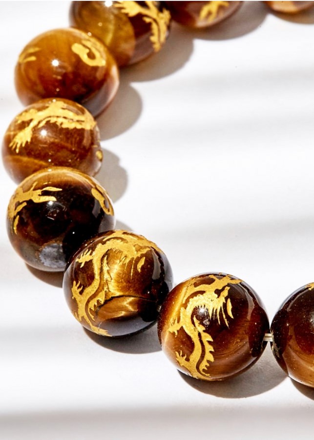 Vòn Tay Đá Opal Mắt Hổ Vàng Chạm Rồng - Thổ Kim