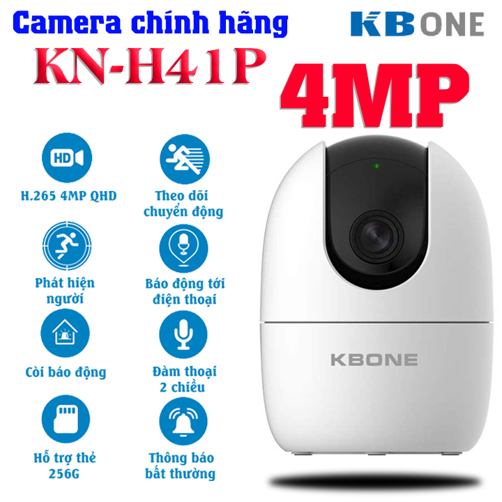 Camera Ip Wifi KBOne KN-H41P Độ Nét Cao 4.0Mp Xoay 360, Đàm Thoại 2 Chiều, Phát Hiện Chuyển Động, Theo Dõi Thông Minh - Hàng Chính Hãng