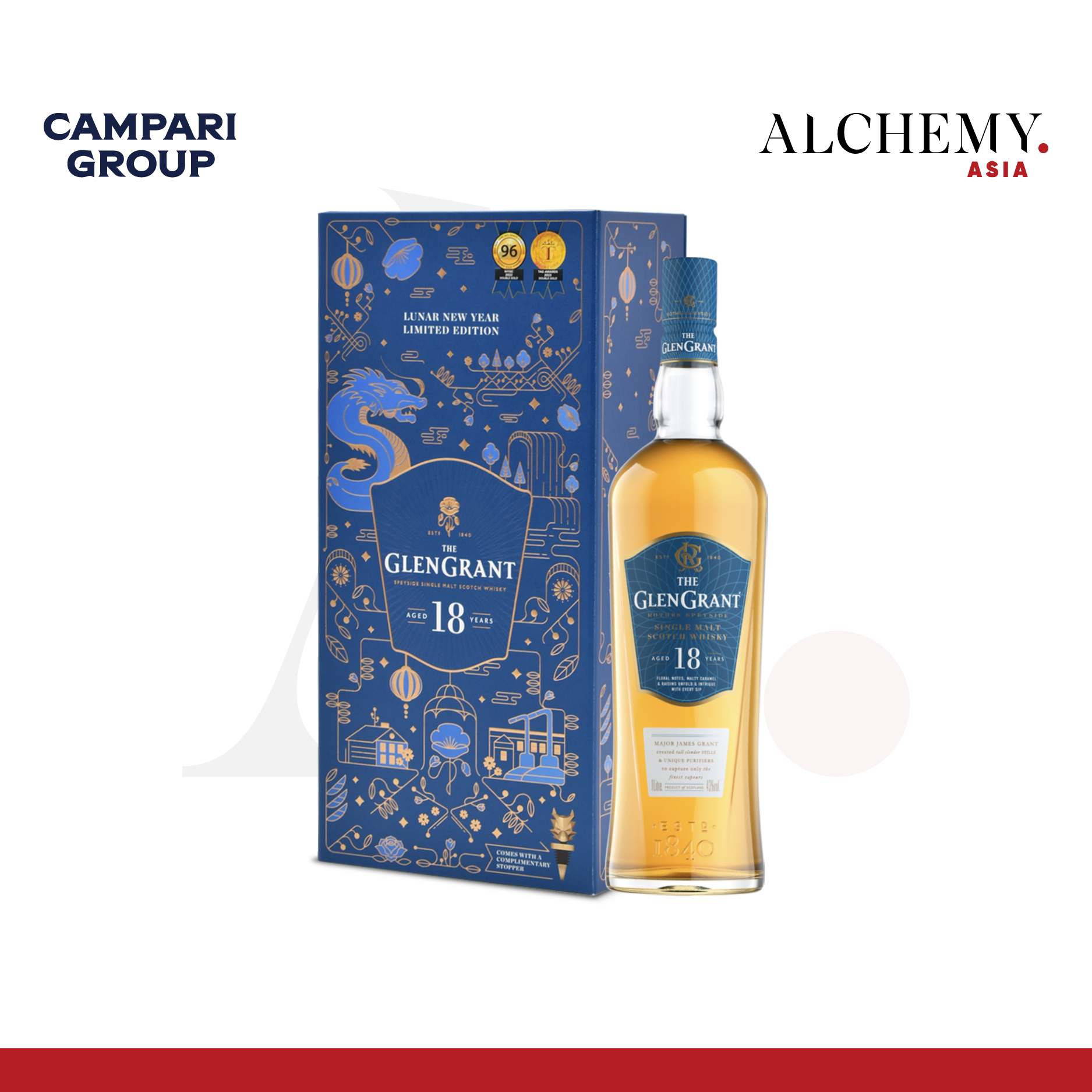 [TET EDITION 2024] Rượu Glen Grant Single Malt Scotch Whisky 18YO 43% 1x0.7L