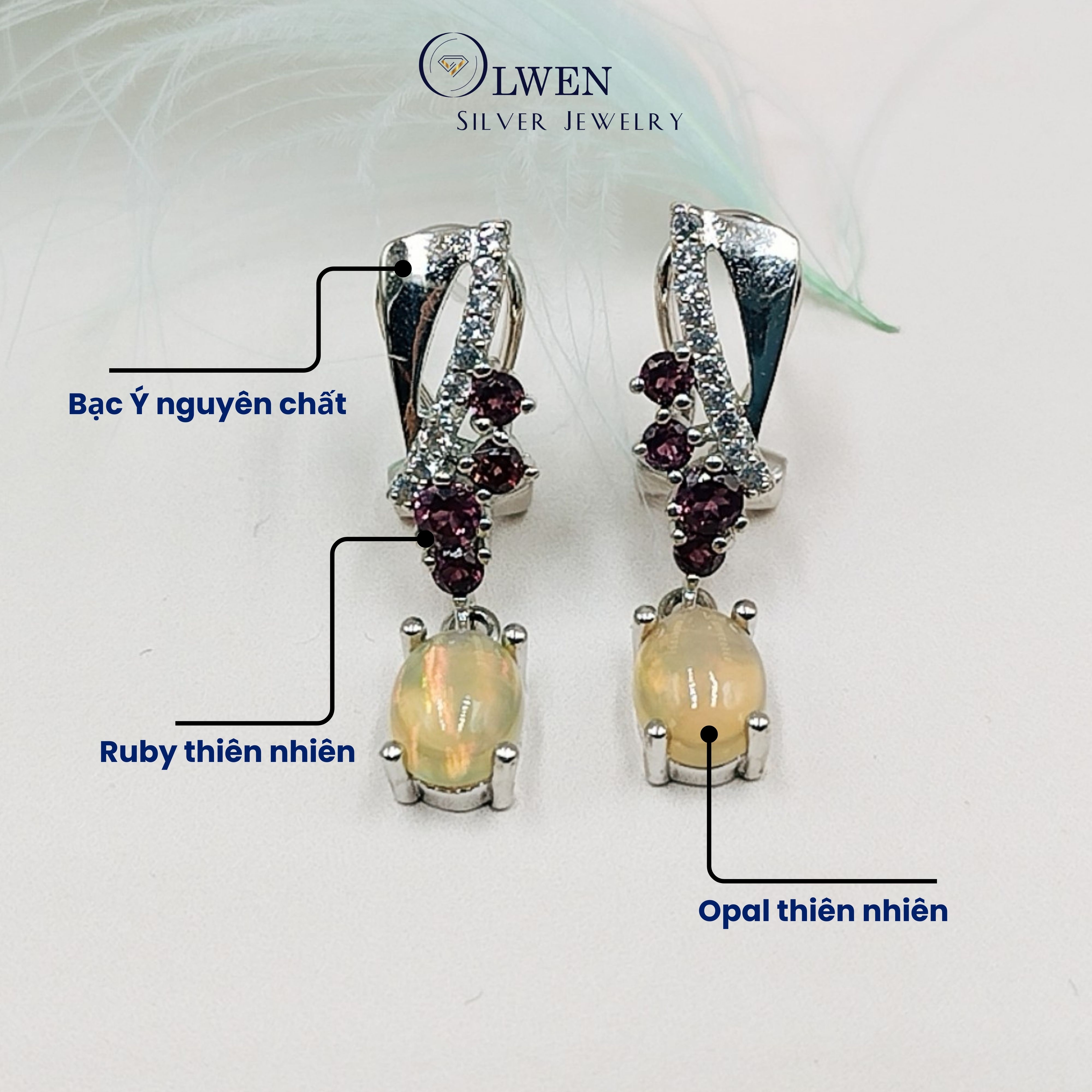 Set Trang Sức Bạc 925 Olwen Đính Đá Phong Thủy Opal