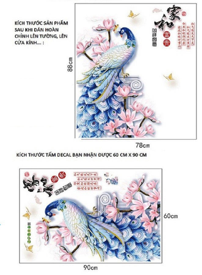 DECAL DÁN TƯỜNG CHIM CÔNG VÀ BÌNH HOA THỔ CẨM