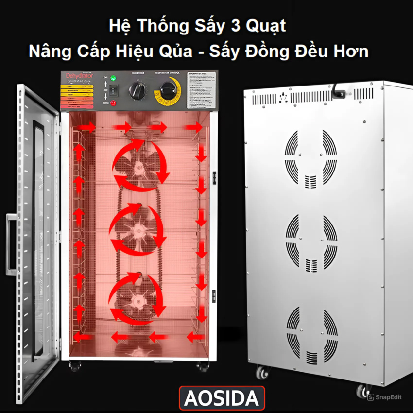 Máy sấy thực phẩm công nghiệp thương hiệu cao cấp AOSIDA SS-24H 24 khay - Dung tích 215L - Hàng nhập khẩu