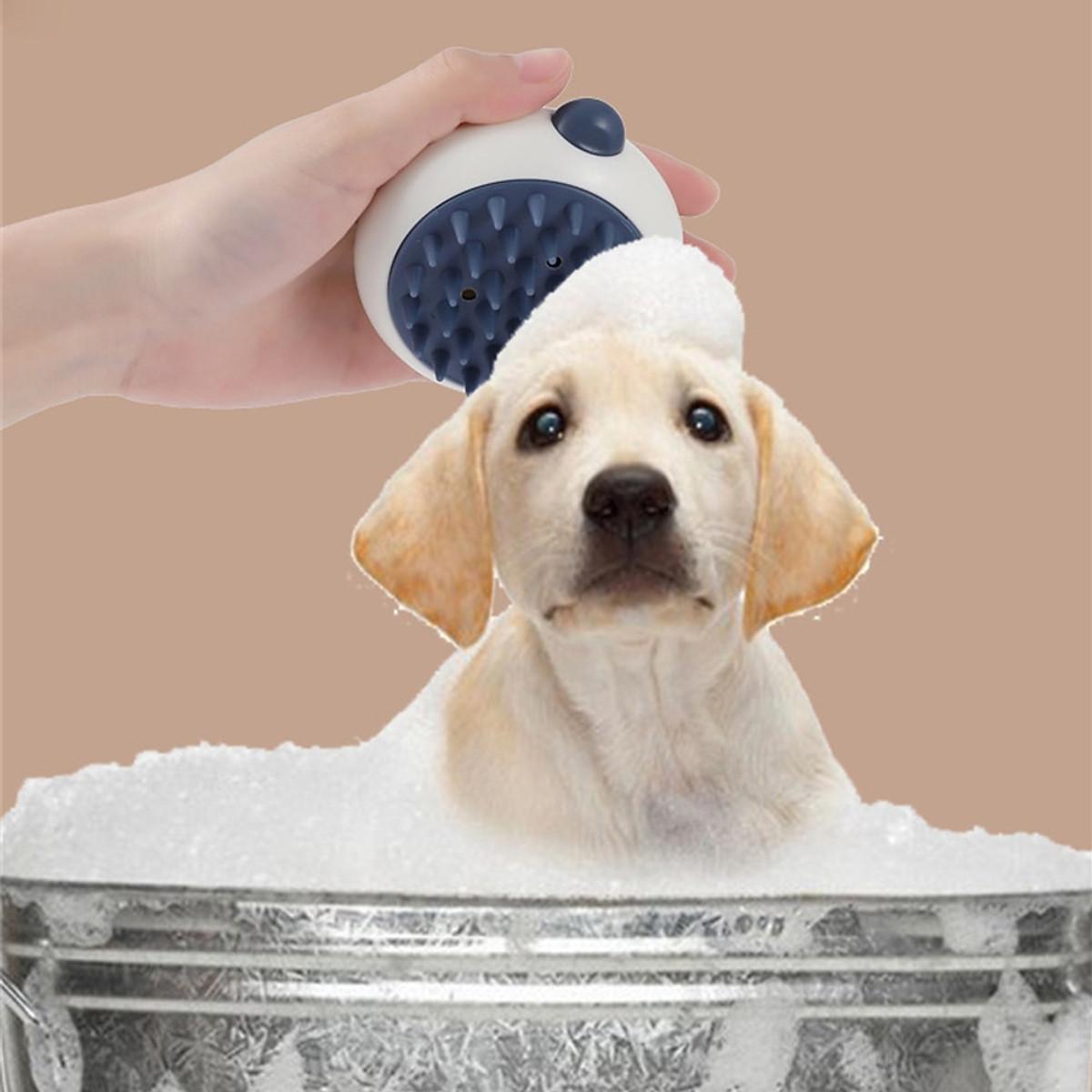 Bàn Chải Silicon Cao Cấp Tắm Gội Chải Lông Massage Cho Chó Mèo Có Chỗ Đựng Sữa Tắm Hình Gấu Siêu Dễ Thương