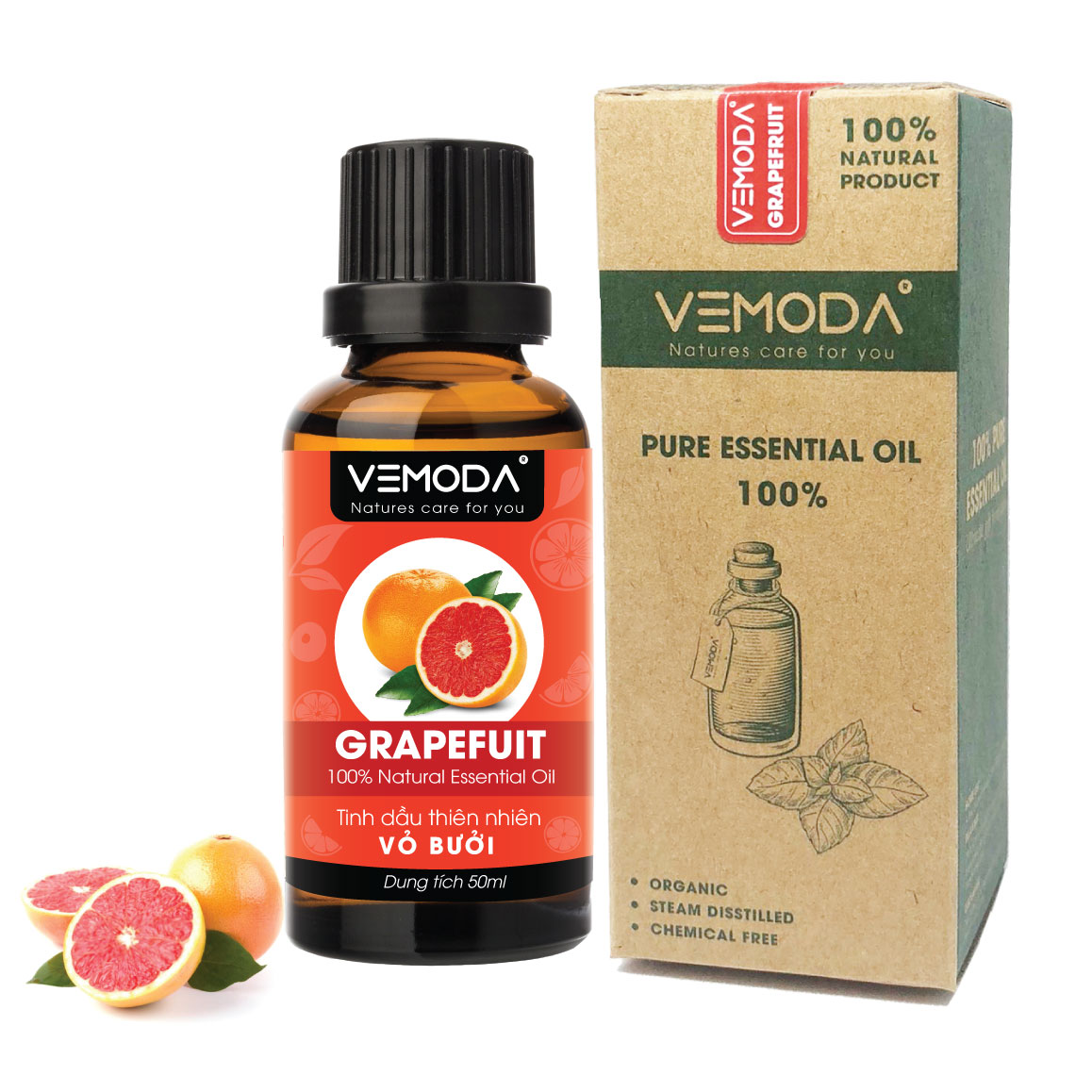 Tinh dầu xông phòng cao cấp gồm 2 chai tinh dầu nguyên chất: tinh dầu Vỏ bưởi HG + tinh dầu Sả chanh Vemoda
