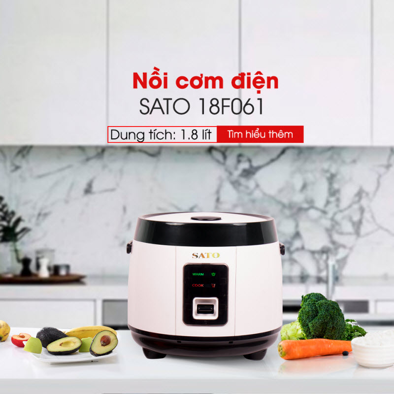 Nồi Cơm Điện SATO 18F061 1.8L -Nồi cơm quai xách chắc chắn, chống tràn tốt, nút điều khiển đơn giản, tiện dụng - Miễn phí vận chuyển toàn quốc - Hàng Chính Hãng