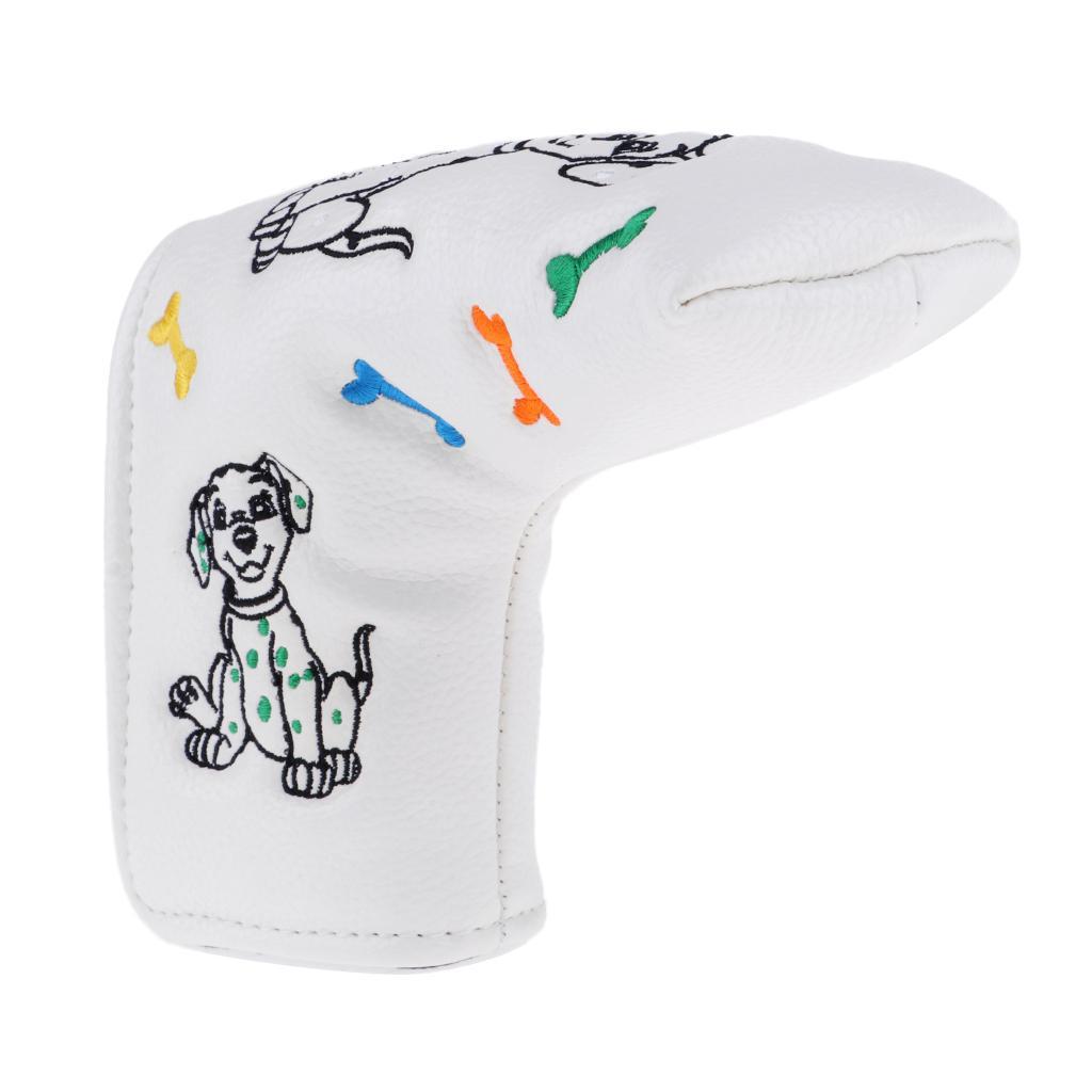 2-5pack Waterproof PU Leather Golf Blade Putter Head Cover Protector White Dog