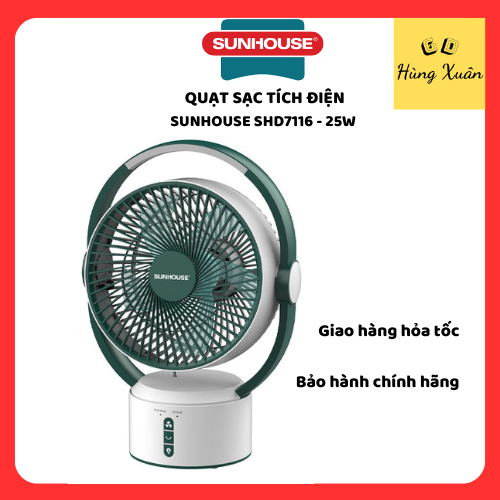 Quạt sạc tích điện SUNHOUSE SH7116, quạt mini để bàn kiêm đèn ngủ, 3 mức gió siêu mát - Hàng chính hãng