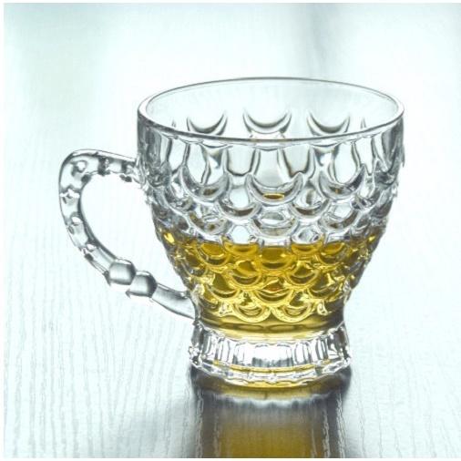 Ly Thủy Tinh Green Apple Fish scale Tea 210ml | Cốc Thủy Tinh có Quai cao cấp