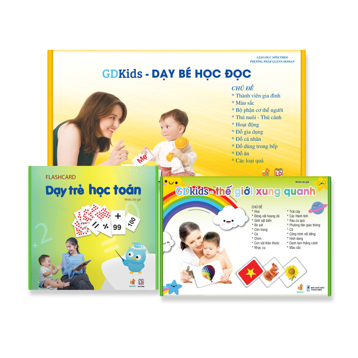 Combo Thẻ Học Thông Minh Glenn Doman (Bộ học toán 59 Thẻ + Bộ TGXQ 300 thẻ + Bộ đọc 100 thẻ) Flashcards chuẩn