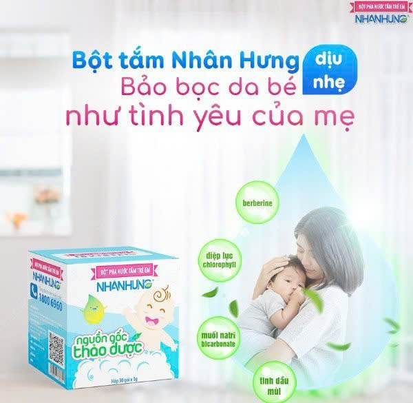 Bột pha nước tắm trẻ em Nhân Hưng làm sạch da, kháng khuẩn (1g x 30 gói)