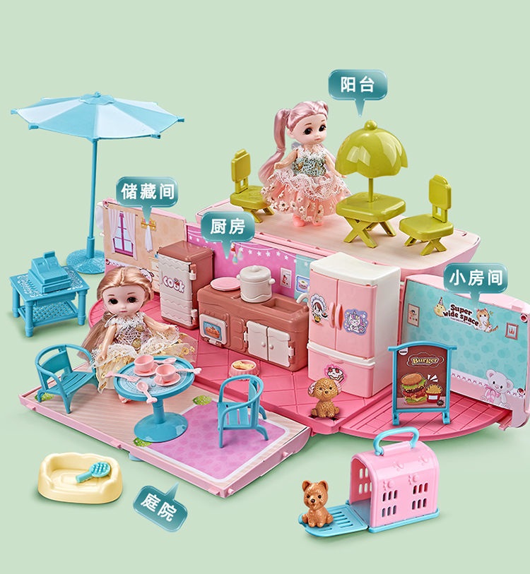 Nhà búp bê barbie kèm 1 búp bê công chúa đồ chơi xe ô tô biến hình ngôi nhà cho bé, quà tặng sinh nhật trẻ em