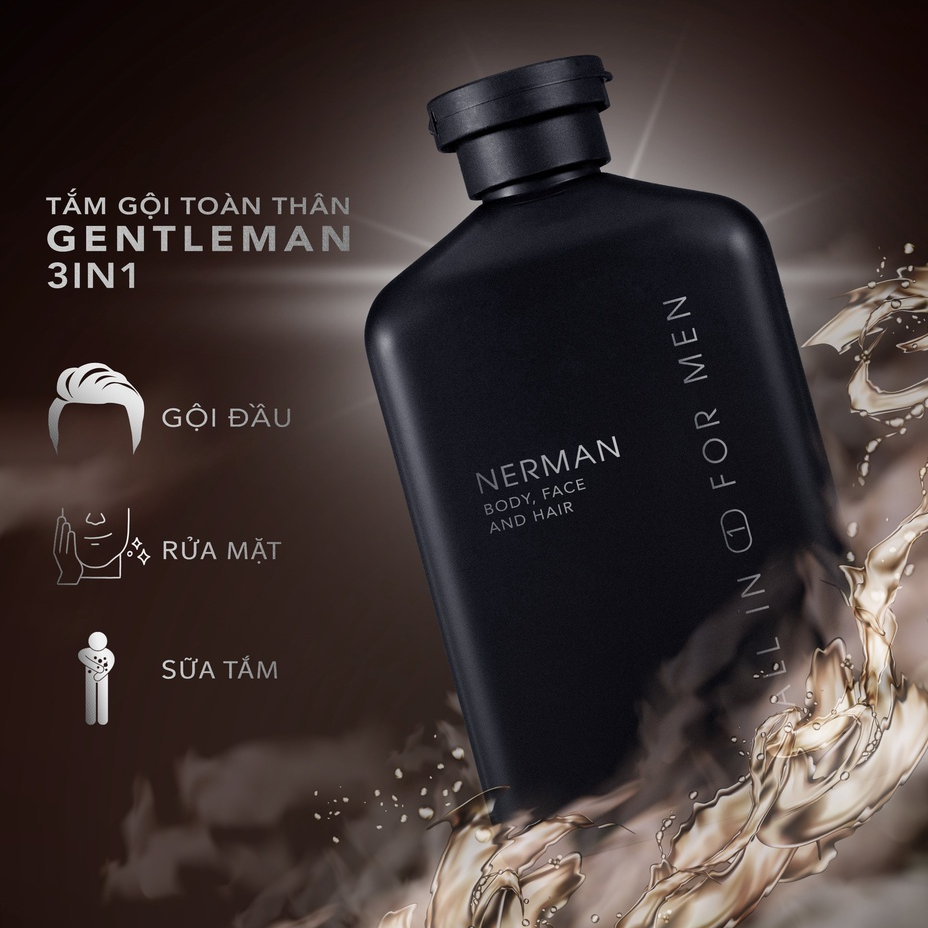 Combo lịch lãm Nerman - Sữa tắm gội Gentleman 3in1 hương nước hoa cao cấp 350ml