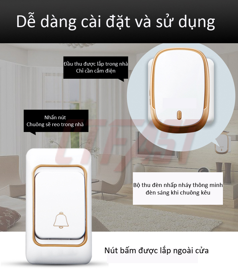 Chuông cửa không dây thông minh CTFAST CAZI - 01, chống nước, khoảng cách sử dụng hiệu quả 300 mét, 36 bài nhạc chuông - hàng chính hãng