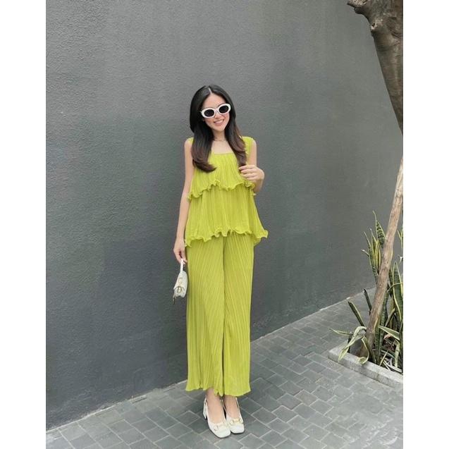 Đồ bộ nữ quần ống suông rộng vải lụa dập ly xốp, mịn, mát, ít nhăn * Set đồ bộ nữ mùa hè*
