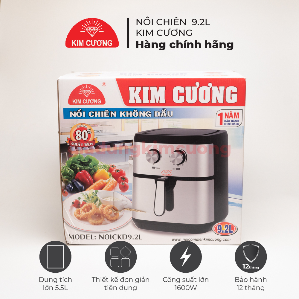 Nồi Chiên Không Dầu Kim Cương - Dung Tích 9.2 Lít - Hàng Chính Hãng