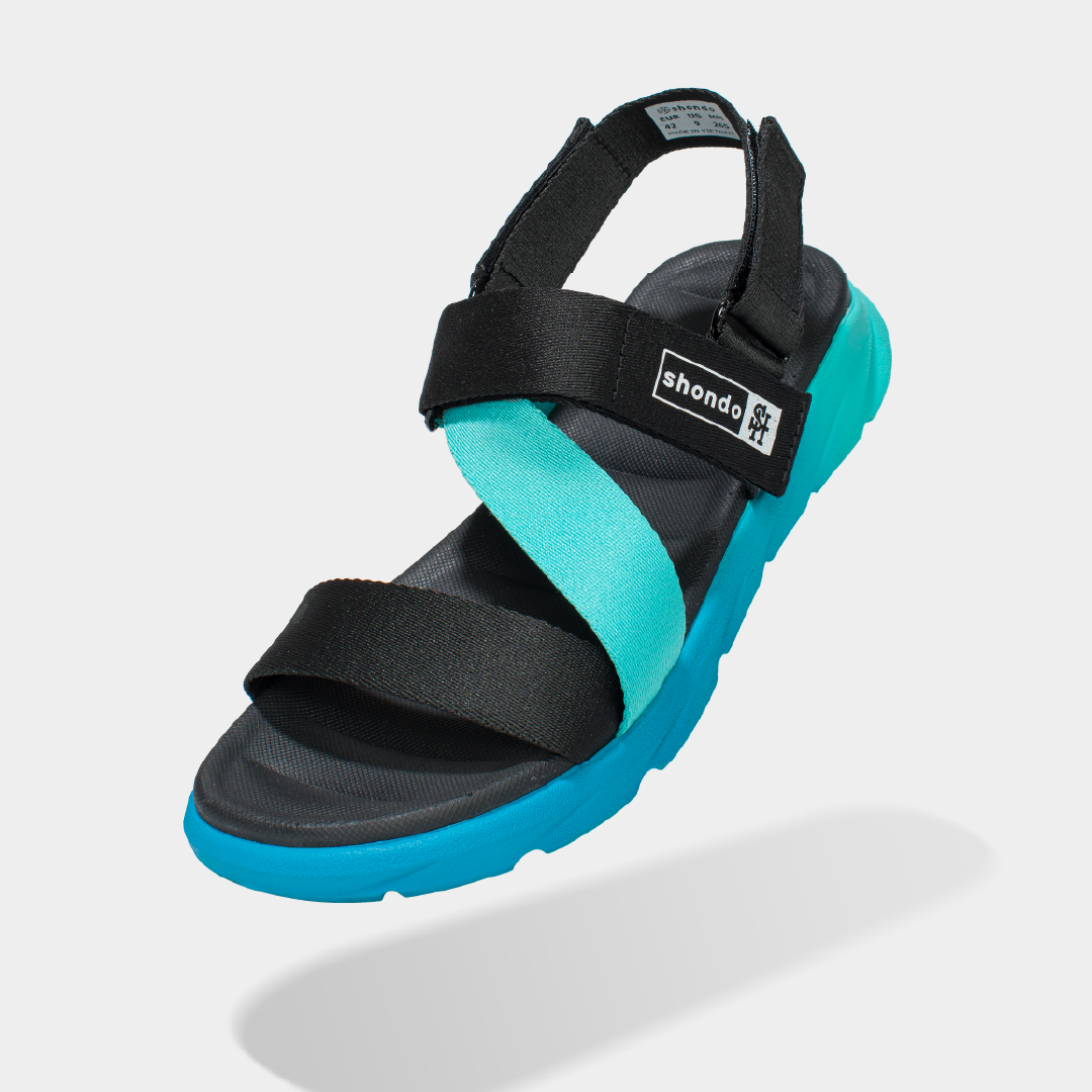 Giày Sandals Nam Nữ Shondo F6 Sport Đế Ombre Xanh Dương Quai Xanh Đen F6S3540