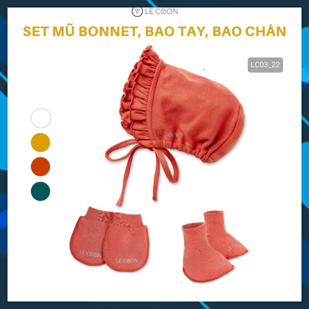 LE COON- Set phụ kiện gồm Mũ bèo ( Bonnet) bao tay bao chân le coon 100% cotton cho bé