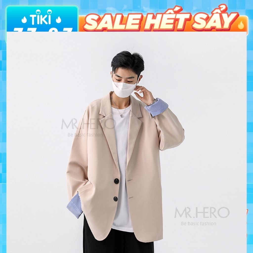 Áo Blazer Hàn Quốc Form Dáng Rộng Tay Dài Phối Tay Kẻ Sọc Áo Vest Blazer Thanh Lịch HERO BZ12