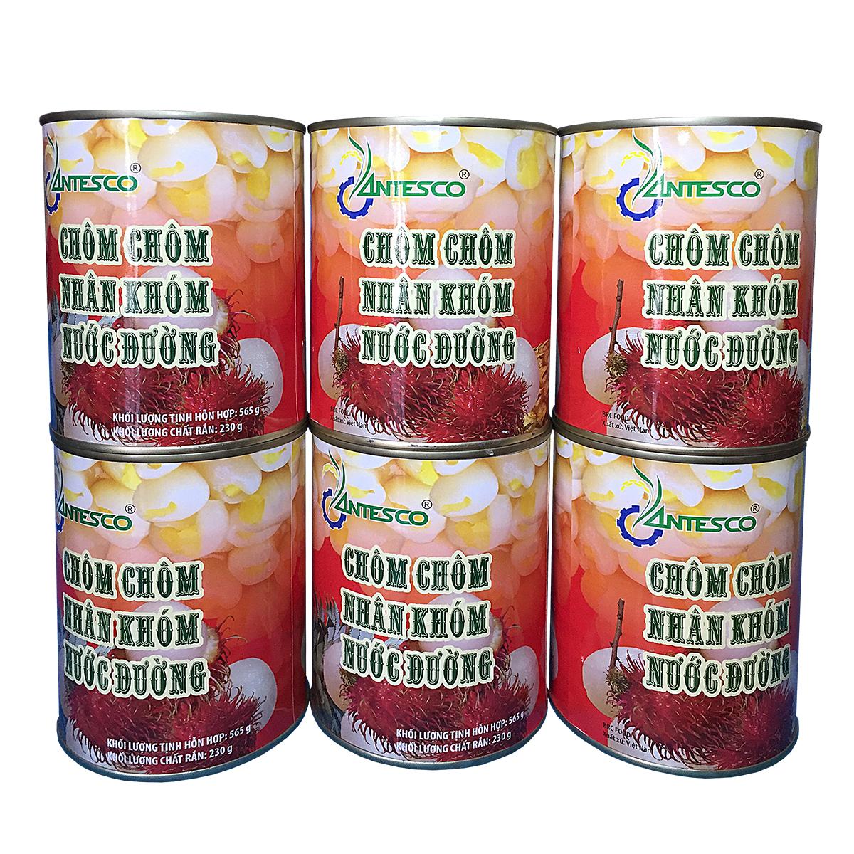 Combo 6 hộp Chôm chôm nhân khớm nước đường (6 hộp x 565gr) - Chôm chôm đóng hộp - Chôm chôm đóng lon - Nước trái cây giải khát - Thương hiệu Antesco