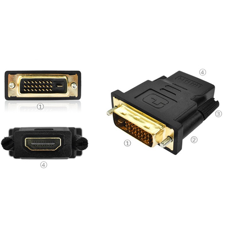 Đầu Chuyển Đổi HDMI Sang DVI 20124 Đầu chuyển đổi DVI-D (24+1) cổng đực sang HDMI cổng cái  (màu đen) Đầu chuyển đổi  HDMI cái sang DVI 24+1 đực - Hàng Nhập Khẩu