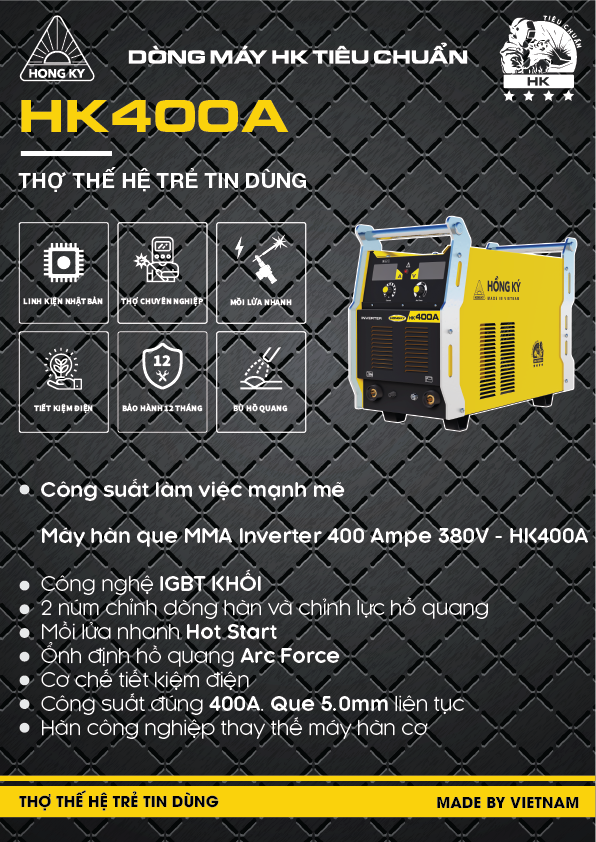 Máy hàn que MMA Hồng Ký Inverter 400 Ampe 380V HK400A