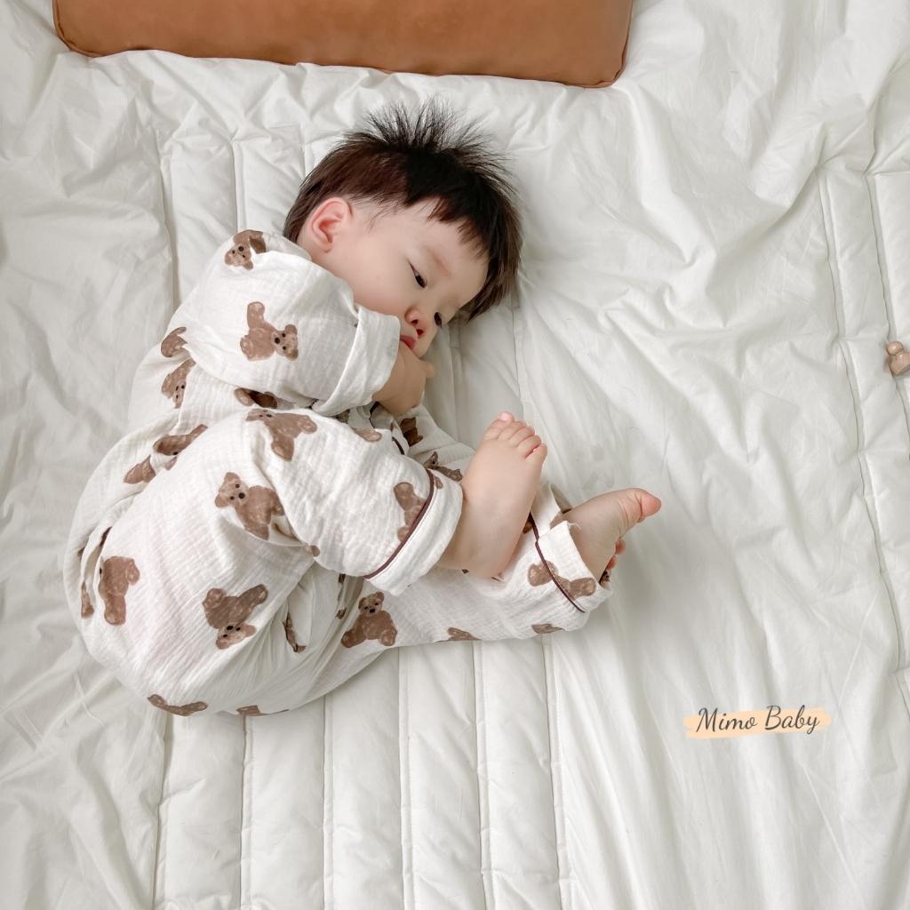 Bộ đồ pijama mùa thu đông chất xô muslin phong cách hàn quốc cho bé QA50 Mimo Baby