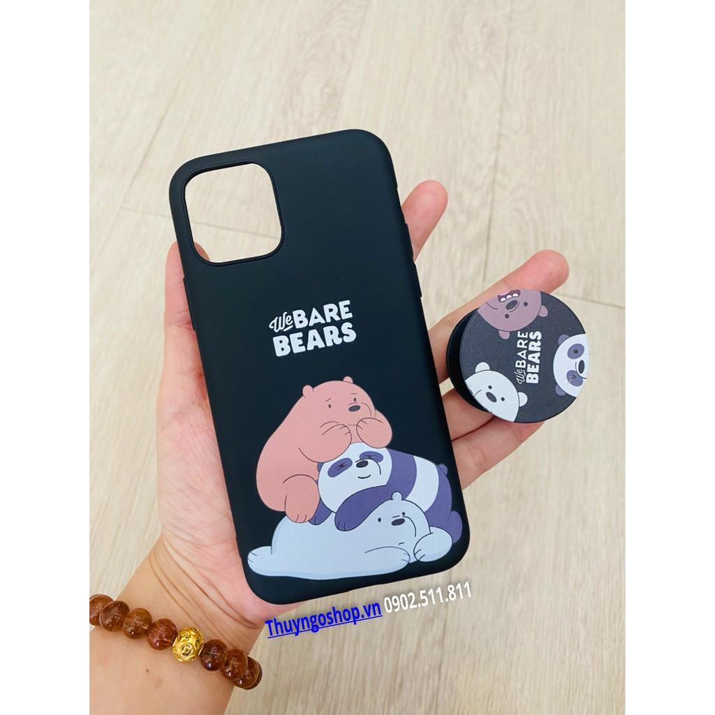 Iphone 11 / 11 Pro / 11 Pro Max - Combo ốp lưng silicon in hình 3 chú gấu + popsocket