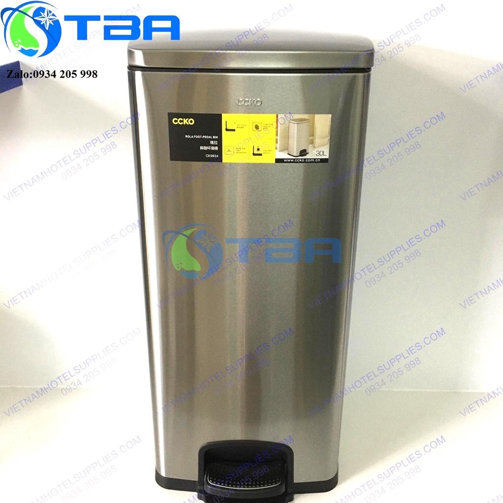 Thùng rác đạp chân CCKO 30L hình trụ chữ nhật màu bạc nhập khẩu cao cấp