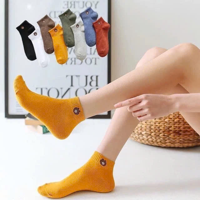 XÓA 1S Tất Nữ, Combo 10 Đôi Tất Nữ Cổ Ngắn, Mẫu Tất Nữ Hình Gấu Dễ Thương Thời Trang - Giao Màu Ngẫu Nhiên