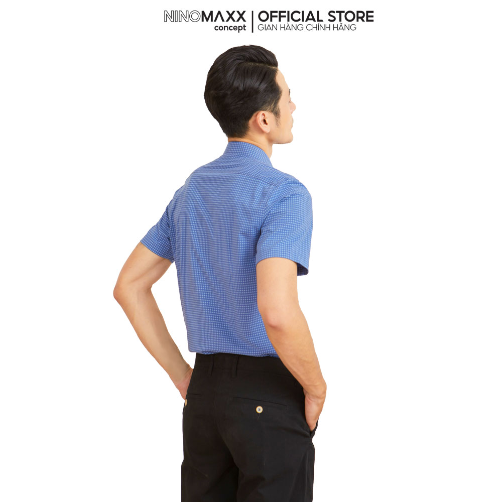 N&amp;M CLUB Áo sơ mi vải Bamboo in họa tiết Nam tay ngắn Slim Fit 2105047