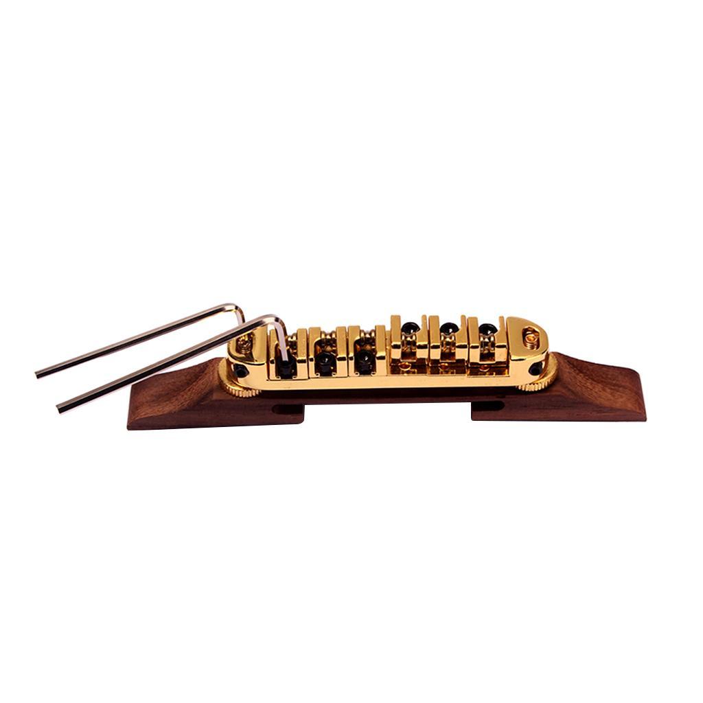 ARCHTOP JAZZ GUITAR BRIDGE WITH ROLLER SADDLES, ROSEWOOD BASE METAL SADDLE